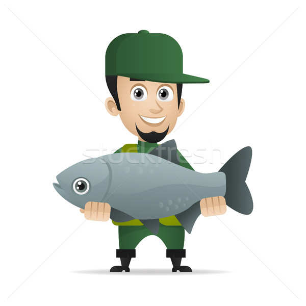 Stock photo: Concept cheerful fisherman caught big fish