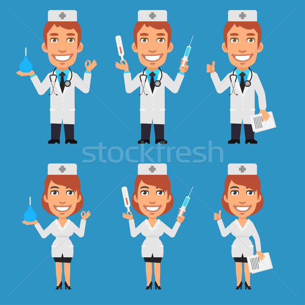 Stock photo: Doctor and Nurse Holding Enema Syringe Thermometer