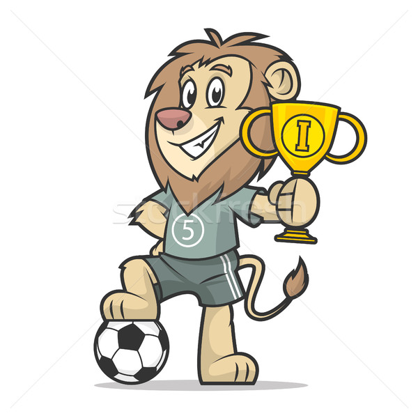 Leeuw voetballer beker eerste plaats illustratie formaat Stockfoto © yuriytsirkunov