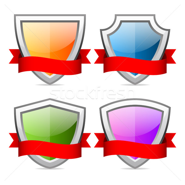 Shields icons with red ribbon Stock photo © yuriytsirkunov