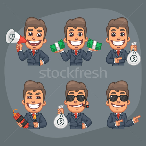 Stock photo: Businessman Set of 6 Poses Stickers Pack Part 7