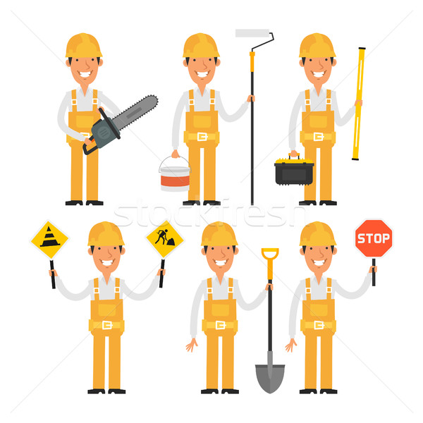 Stock photo: Builder in various poses part 1