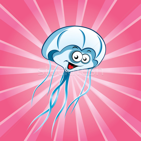 Amuzant desen animat meduză roz faţă natură Imagine de stoc © Yurkaimmortal