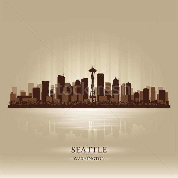 Stock foto: Seattle · Washington · Skyline · Stadt · Silhouette · Sonnenuntergang