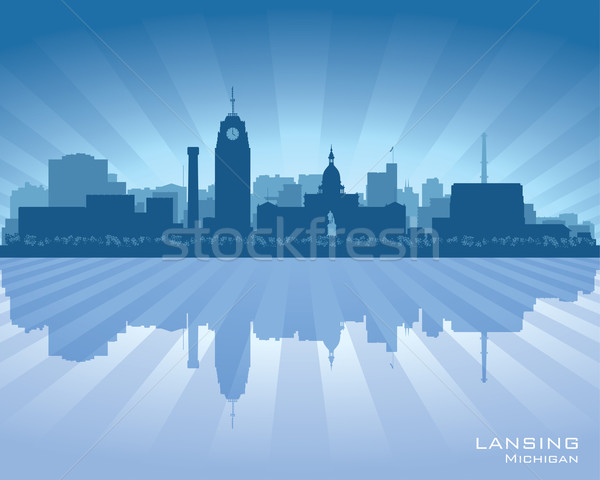 Stockfoto: Michigan · vector · silhouet · illustratie · hemel