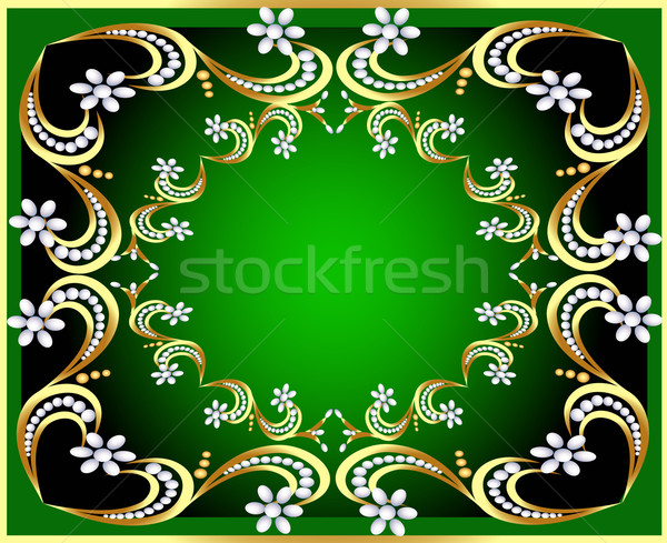 green background with gold(en) pattern and pearl Stock photo © yurkina