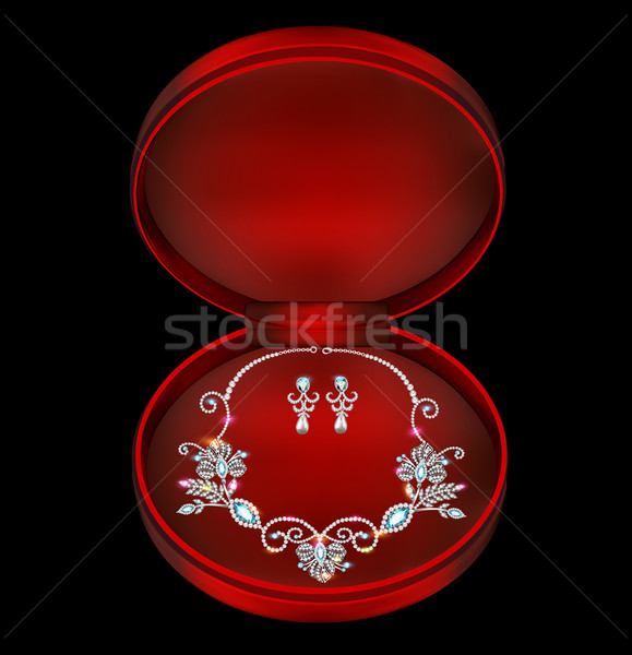 ストックフォト: ダイヤモンド · ネックレス · 真珠 · イヤリング · 実例 · 女性