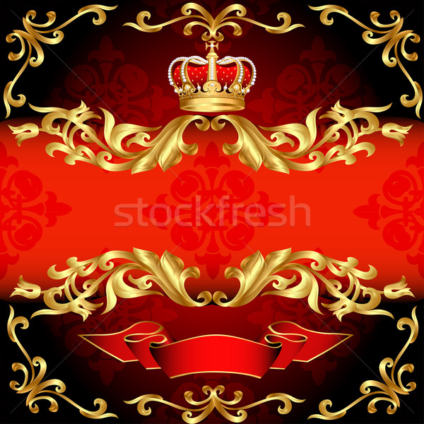  red background frame gold pattern and corona Stock photo © yurkina