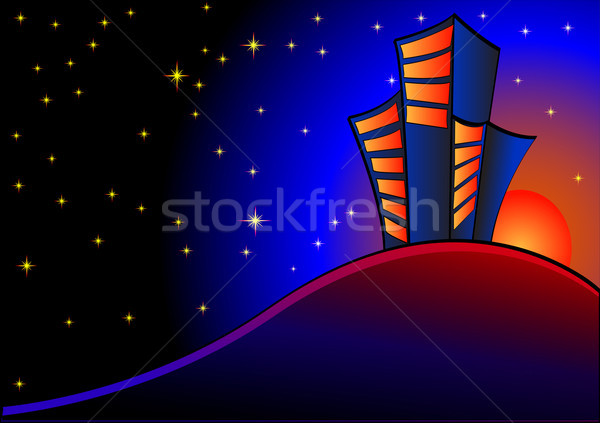 background with night sky and buildings at sundown Stock photo © yurkina