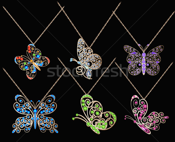 Set fluture pretios pietre ilustrare pictura Imagine de stoc © yurkina