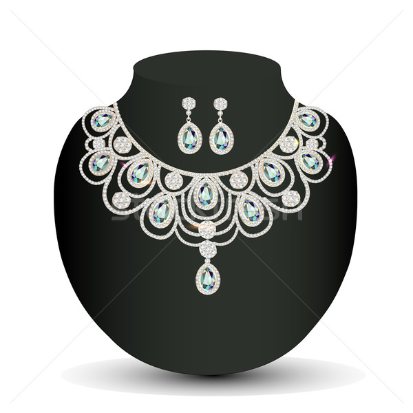 necklace and earrings female with white precious stones Stock photo © yurkina