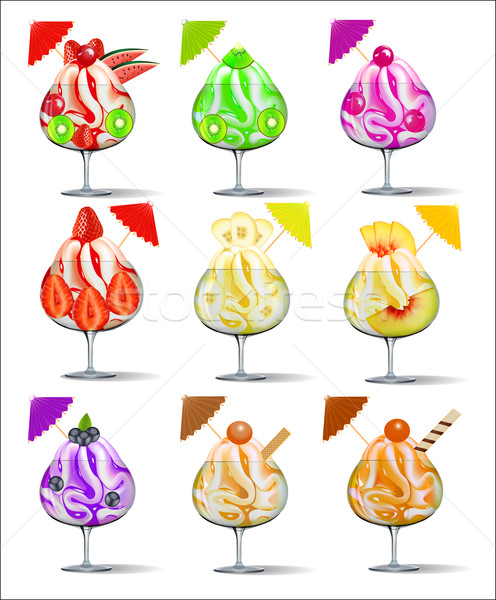 set of ice-cream with fruits in a glass goblet Stock photo © yurkina