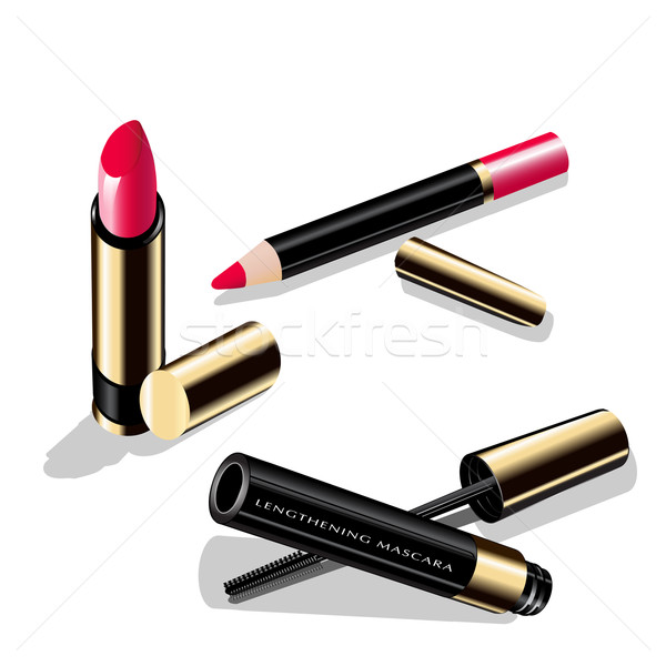  set gold lipstick makeup mascara pencil Stock photo © yurkina