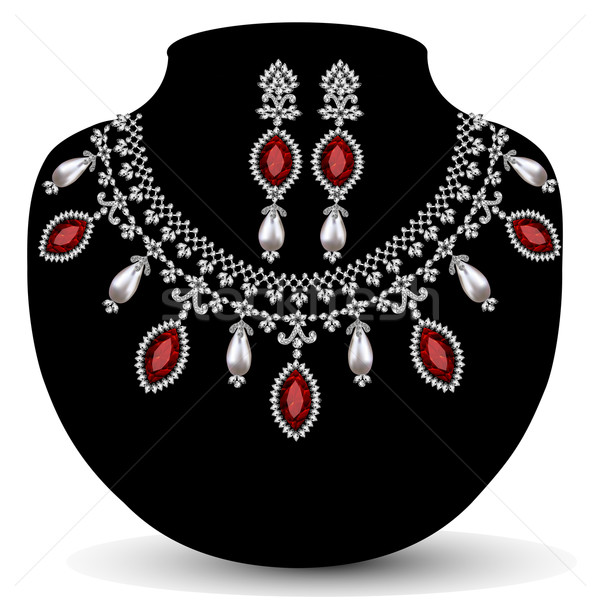 necklace with her wedding with red precious stones Stock photo © yurkina