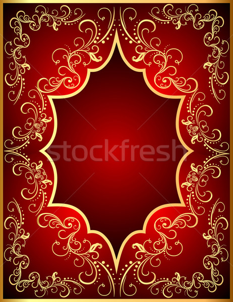 red background with frame with gold(en)(en) by ornament Stock photo © yurkina