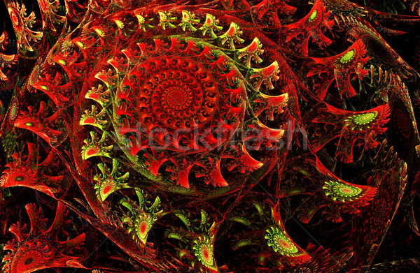 Stock photo: fractal illustration of a bright red spiral with floral patterns