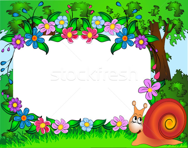 [[stock_photo]]: Cadre · photo · escargot · fleur · illustration