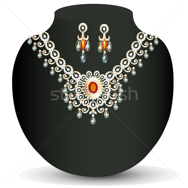 illustration women's necklace with precious stones and pearls Stock photo © yurkina