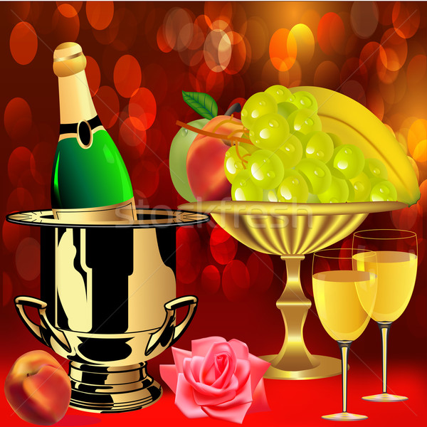 Flasche Champagner Obst stieg Illustration Blume Stock foto © yurkina