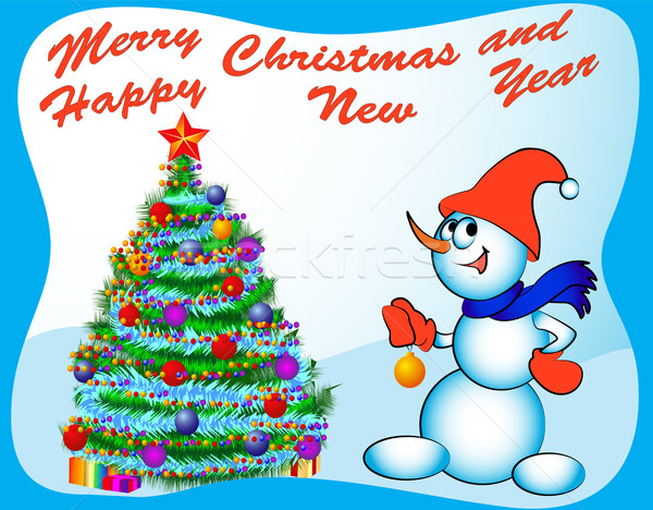  snowman dresses fir tree festive ball and toy Stock photo © yurkina