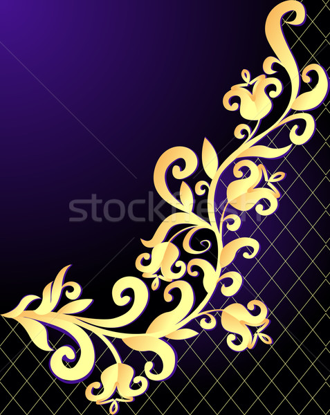  violet background frame with vegetable gold(en) pattern and net Stock photo © yurkina
