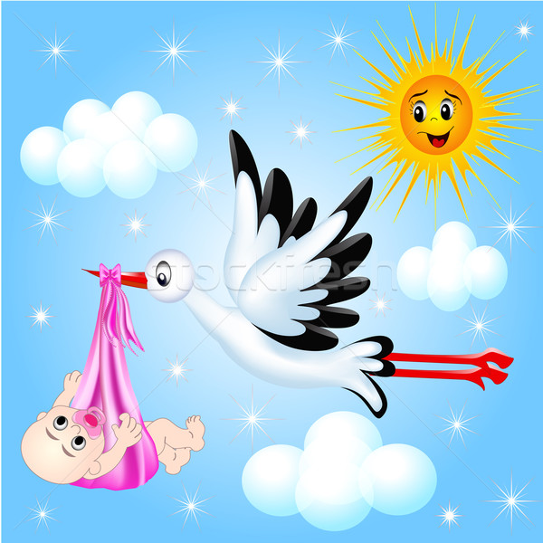  nursery frame for photo stork and cloud Stock photo © yurkina