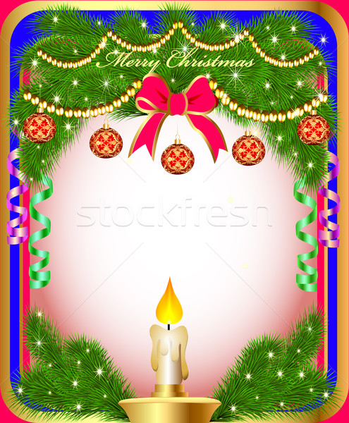 new year's background with a candle  and fir branches Stock photo © yurkina