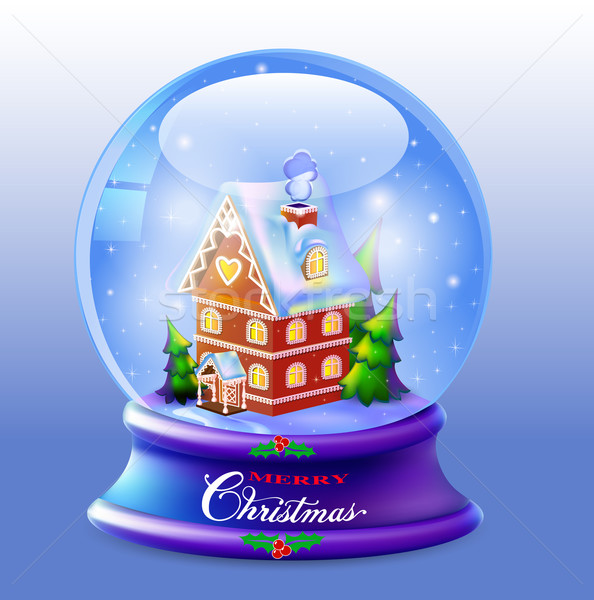 Illustratie christmas sneeuw wereldbol huis bomen Stockfoto © yurkina