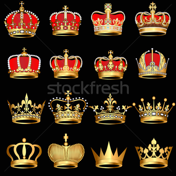 set gold  crowns on black background Stock photo © yurkina