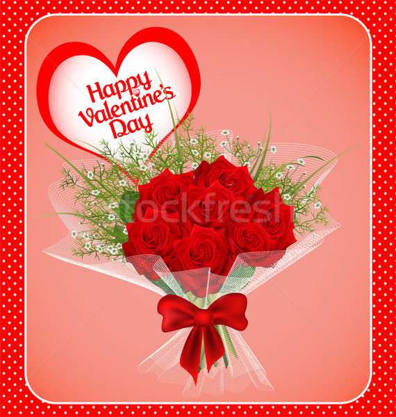  of a postcard on Valentines day with a bouquet of roses and wit Stock photo © yurkina