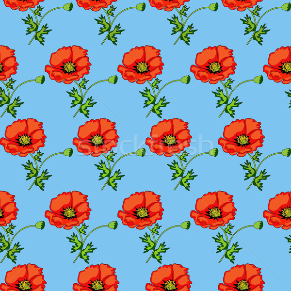 illustration seamless background of poppies on a blue  Stock photo © yurkina