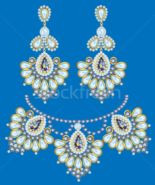 Collar perlas pendientes azul ilustración boda Foto stock © yurkina