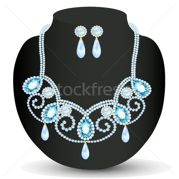 項鍊 藍色 珠寶 珍珠 插圖 婚禮 商業照片 © yurkina