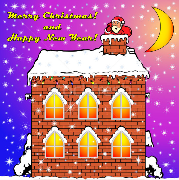  Santa Claus on a house roof вылазит from a pipe flue Stock photo © yurkina