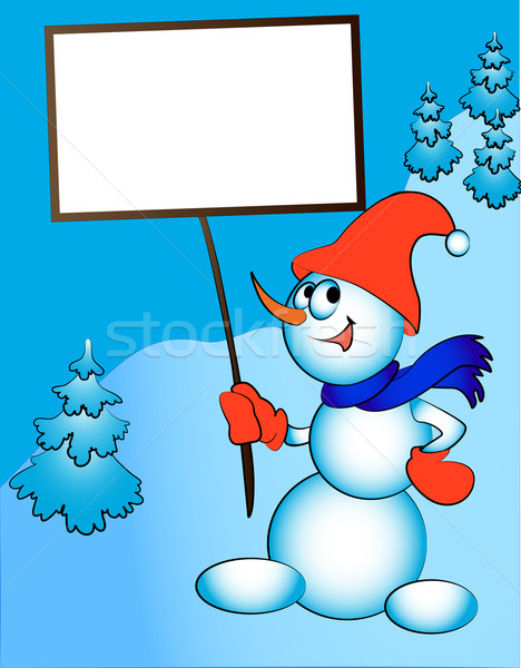merry snowman keeps in hand billboard Stock photo © yurkina