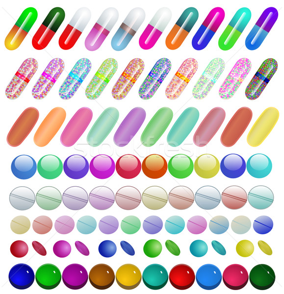  set of medical pill capsule vitamins Stock photo © yurkina