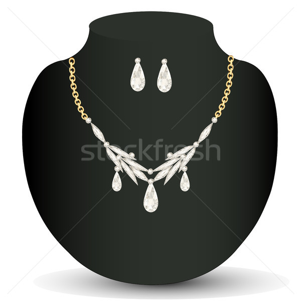 Ketting oorbellen kostbaar stenen illustratie witte Stockfoto © yurkina