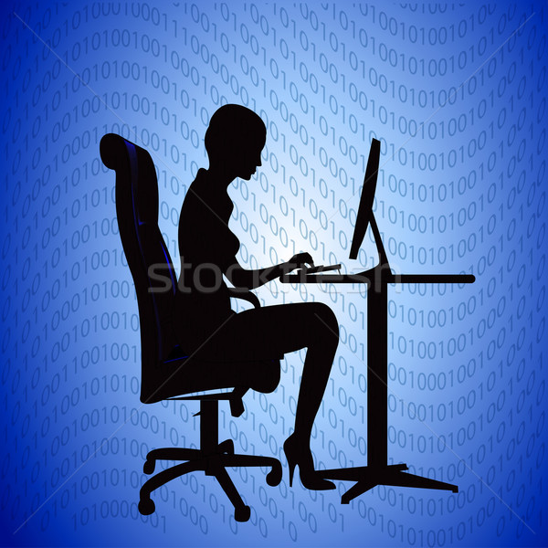 Silhouet vrouw secretaris computer illustratie business Stockfoto © yurkina