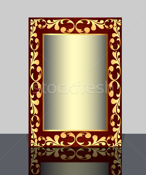 Moldura de madeira vegetal dourado padrão reflexão ilustração Foto stock © yurkina