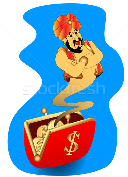 Genie Brieftasche Illustration golden Dollar Rauch Stock foto © yurkina
