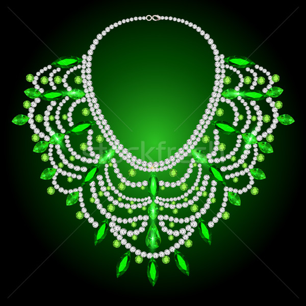 Feminin epocă colier verde gems ilustrare Imagine de stoc © yurkina