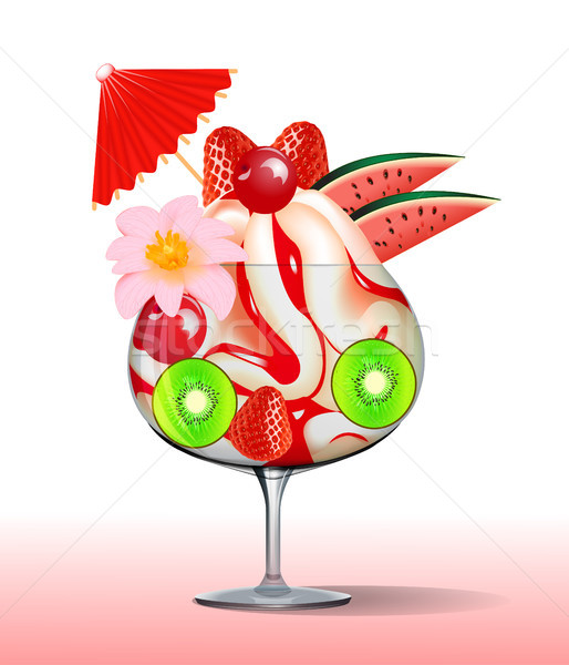  ice cream with strawberry kiwi, cherry tree and flower Stock photo © yurkina