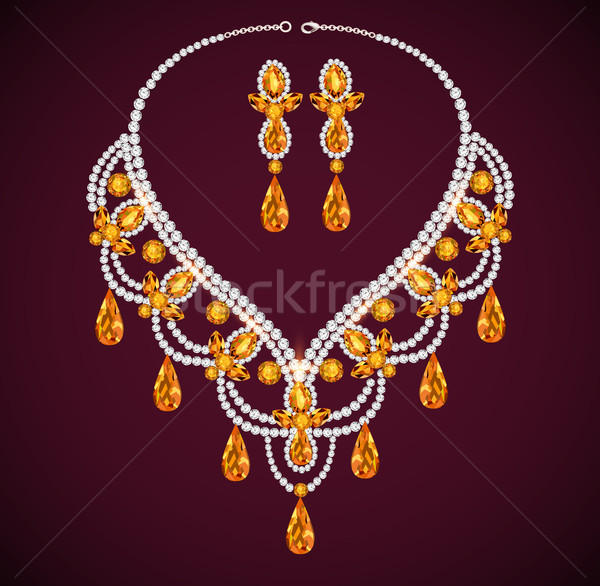 Nőies klasszikus nyaklánc citromsárga drágakövek illusztráció Stock fotó © yurkina