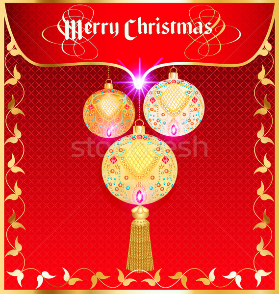 Karácsonyi üdvözlet dekoratív golyók illusztráció hó tél Stock fotó © yurkina