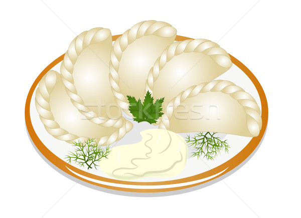 dumplings with sour cream on the plate Stock photo © yurkina