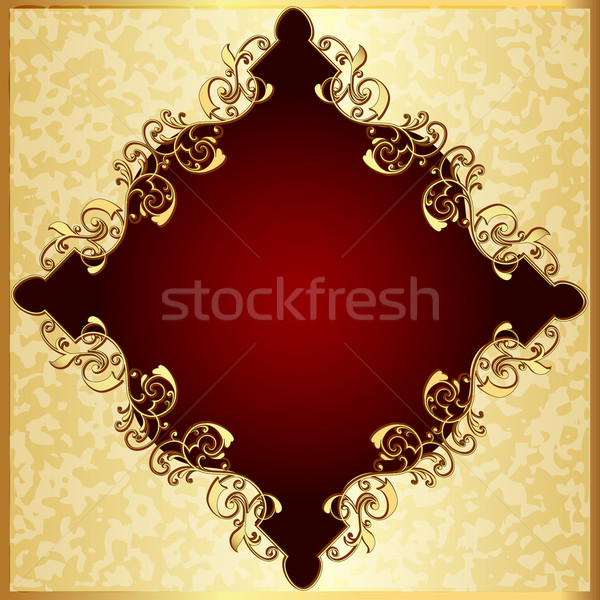 Stock photo:  spotted background with red frame with gold(en) pattern