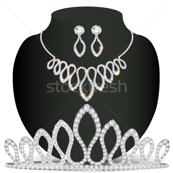  necklace diadem and earrings with white precious stones Stock photo © yurkina