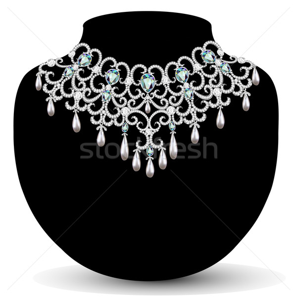 Stock photo:  necklace and earrings, wedding womens diamond