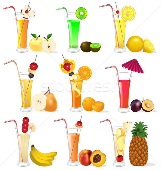 of a set of fruit juices from pineapple, plum, banana peach Stock photo © yurkina