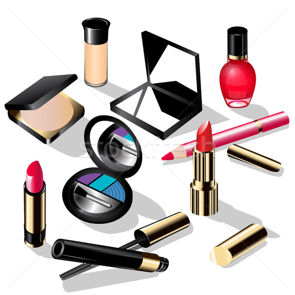 Stock photo:  decorative cosmetics lipstick, a pencil ink and shadows for eye